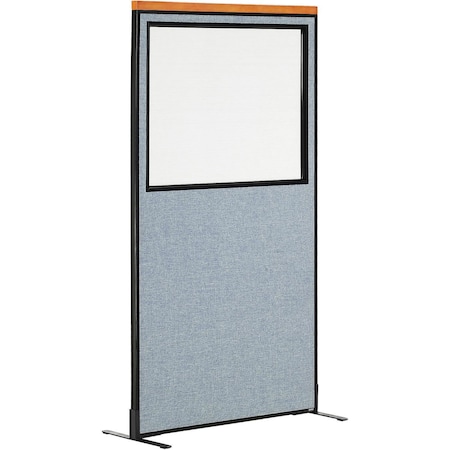 Global Industrial 36-1/4W x 97-1/2H Deluxe Freestanding Office Partition Panel with Partial Window, Blue 695792WFBL